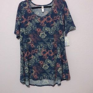 ** SOLD**NWT LuLaRoe Perfect T -  Blue with Mauve and Yellow Flower Accents - XL